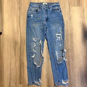 Refuge Denim Distressed Blue Mom Jeans